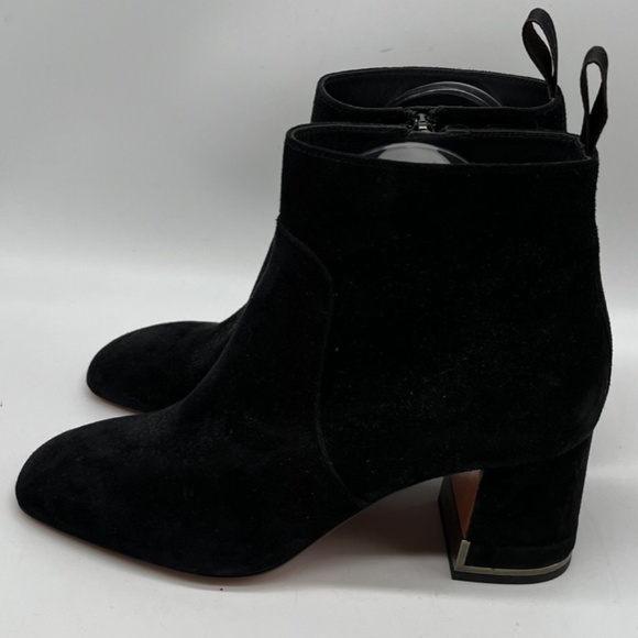 Santoni Black Suede Block Heel Metal-Tone Ankle Bootie sz 38 - Picture 3 of 7